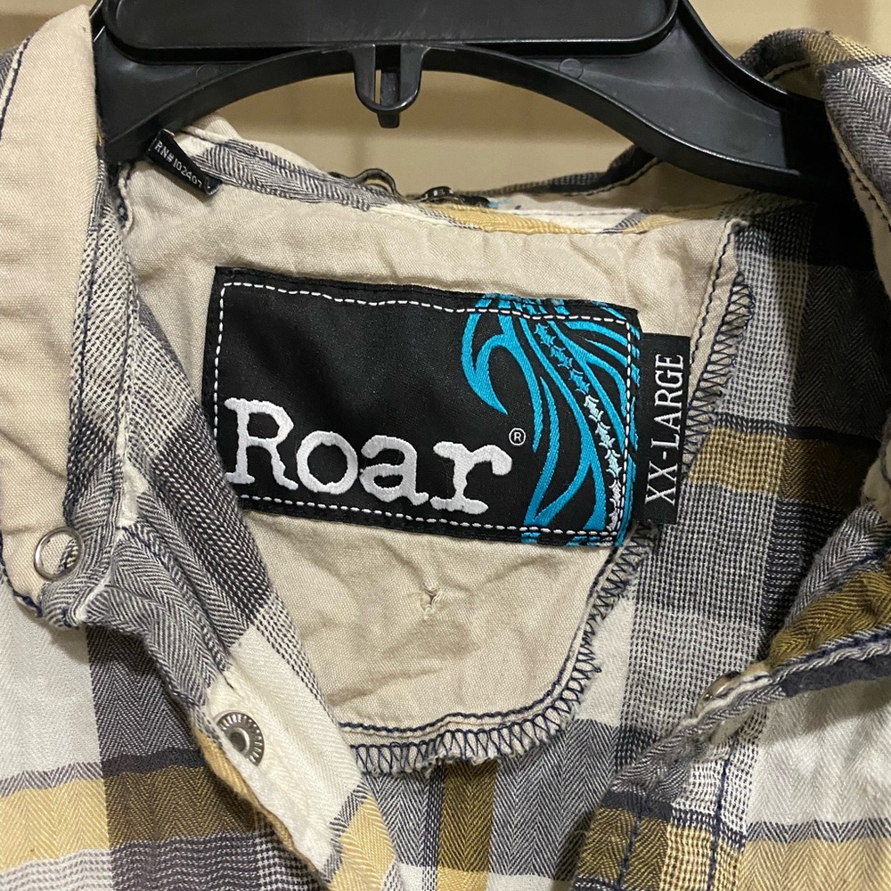 Roar Gray and Yellow Plaid Shirt with Denim Details womens size 2XL - Picture 3 of 4